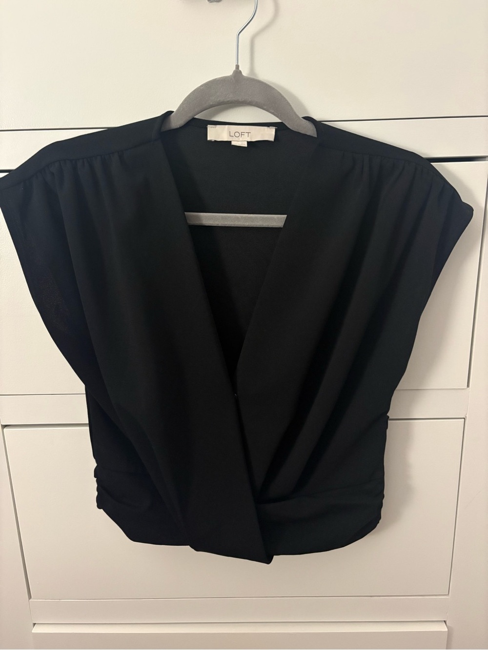 LOFT Black Surplice Cap Sleeve Blouse